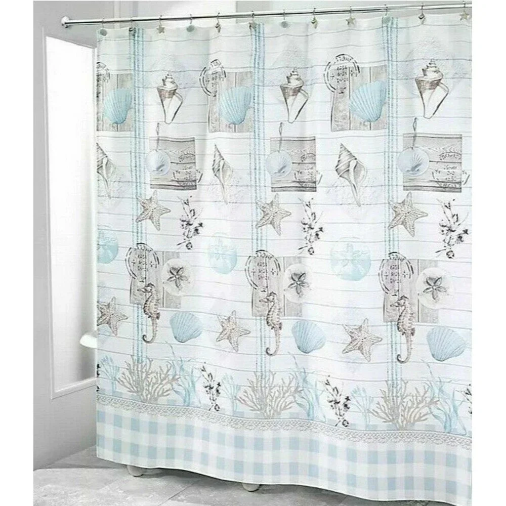 Avanti Shell Fabric Shower Curtain Seahorse Shells Beach House Nautical Summer